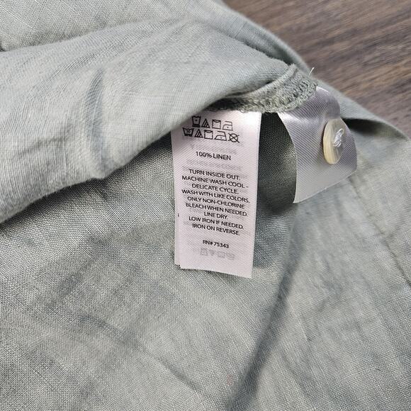 Isaac Mizrahi 100% LINEN Women's Large Button Down Shirt Sage Roll Tab Sleeve - Picture 4 of 6